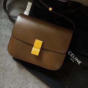 Celine Brown Leather Medium Classic Box Shoulder Bag (NEVER USED)